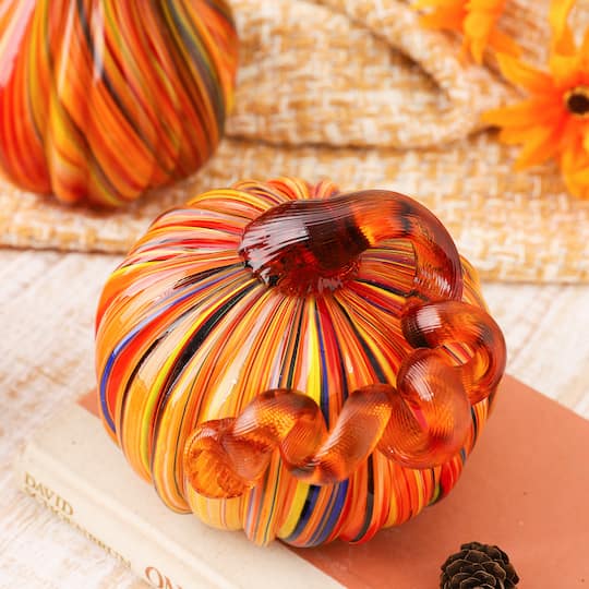 Glitzhome® Multi Striped Glass Pumpkin & Gourd Set